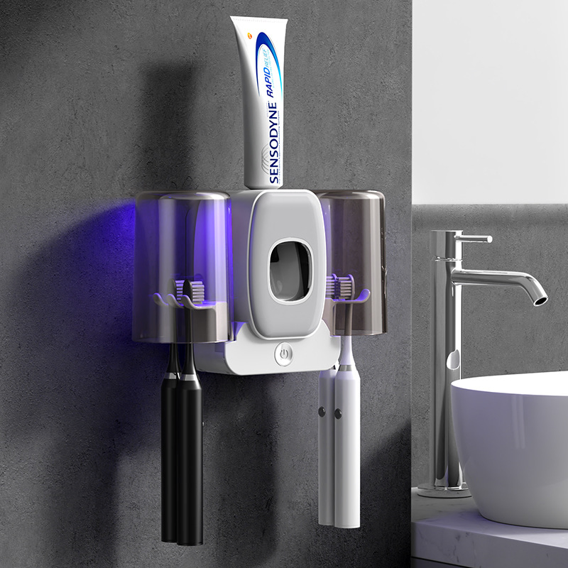 New Mini Rechargeable Bathrooms Toothbrush Holder with UV Sterilizer and Toothpaste Dispenser