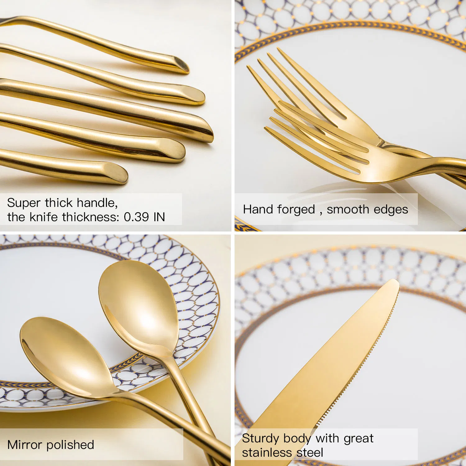 Gold Cutlery Set Stainless Steel Silverware Set for Wedding with FDA