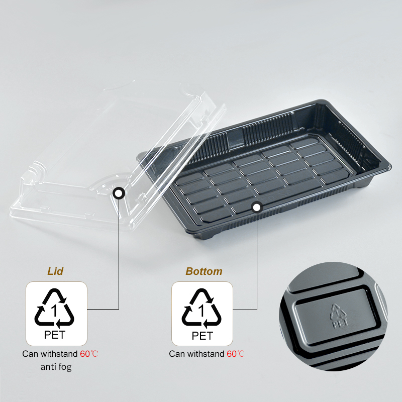 Unisupply Disposable Plastic Food Packaging Sushi Party Tray Sushi Box with Clear Lid