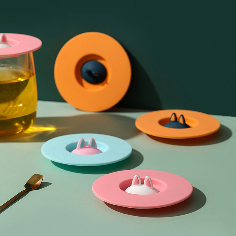 Food Grade Silicone Seal Leakproof and Dustproof Cartoon Cat's Ears Cup Cover