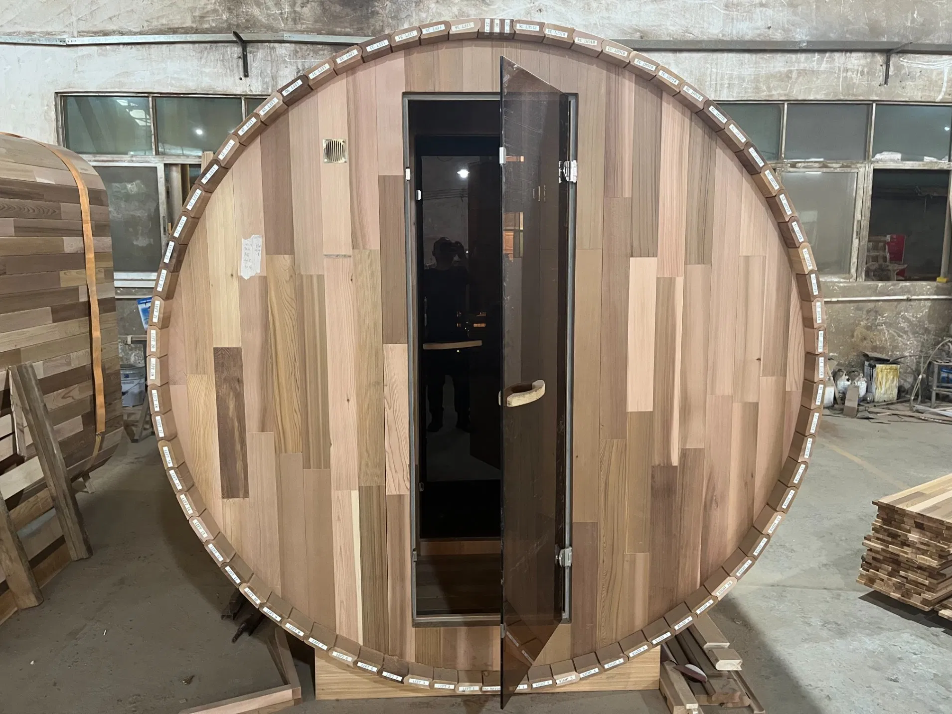 Custom-Made Cedar Sauna Room with Two Glass Door