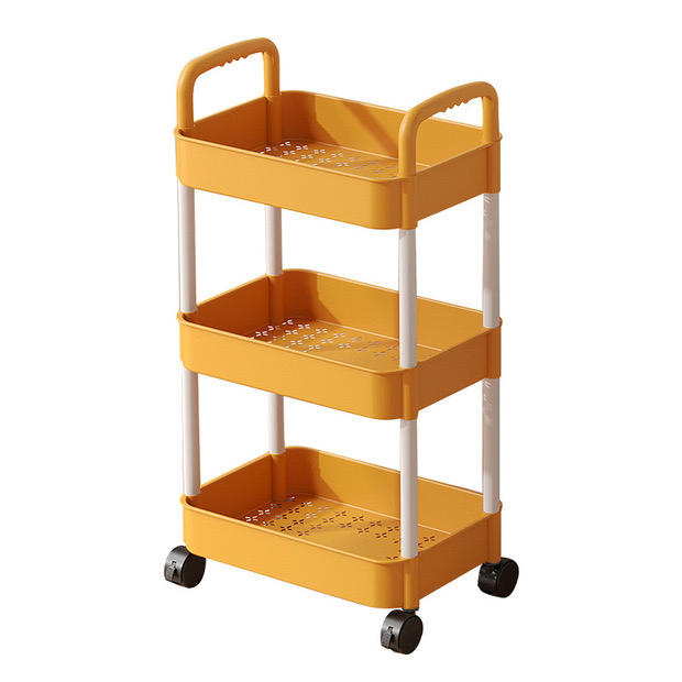 3 Tier High Quality Multifunction Colorful Stainless PP Rolling Storage Trolley