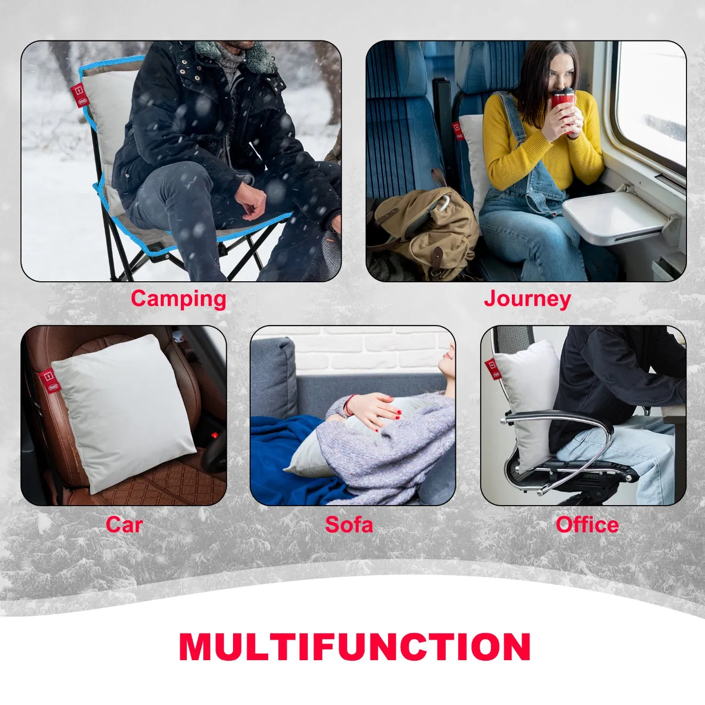 Mydays Tech Lightweight Lumbar Backrest Heated Throw Pillow for Indoor Outdoor Usage