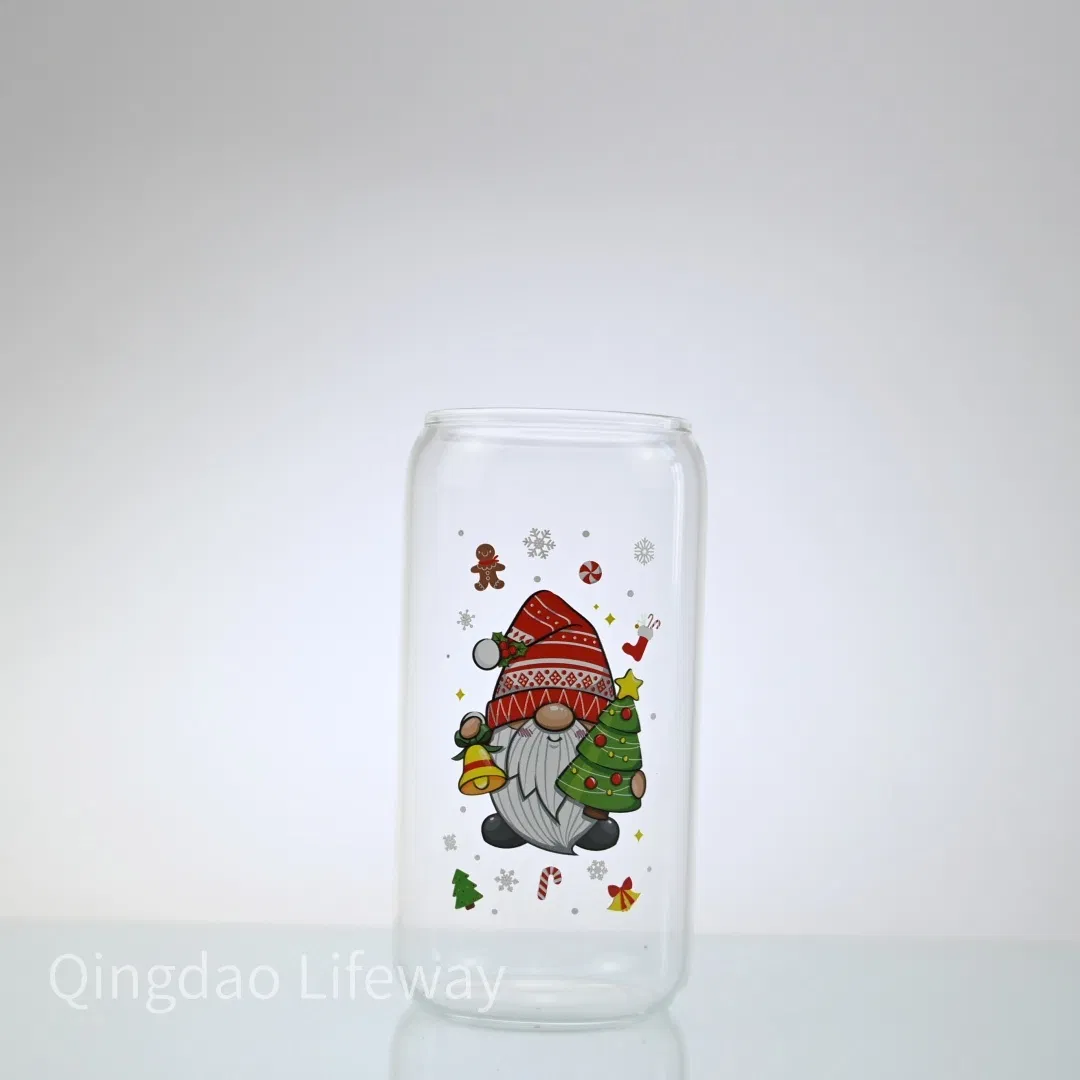 Customized Christmas Patterns Glass Tumbler with Straw and Lid