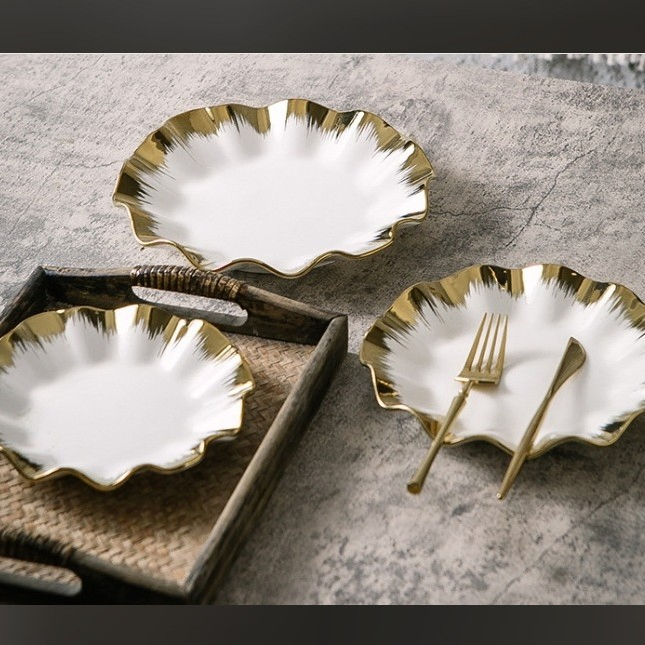 7/8/9 /10 Inch Soup Plate Cut Electroplating Golden Porcelain Ceramics Tableware