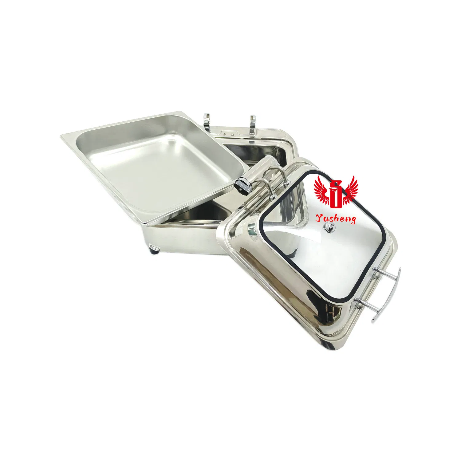 Removable Lid Square Enveloping Hydraulic Stainless Steel Polished Finish Chafing Dish Set