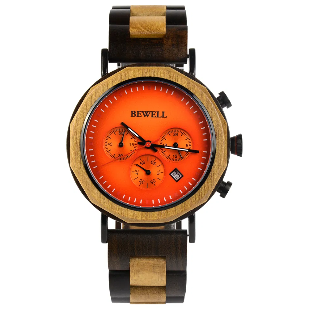 Classic High End Metal Black Walnut Wood Water Resistant Men Wood Watch