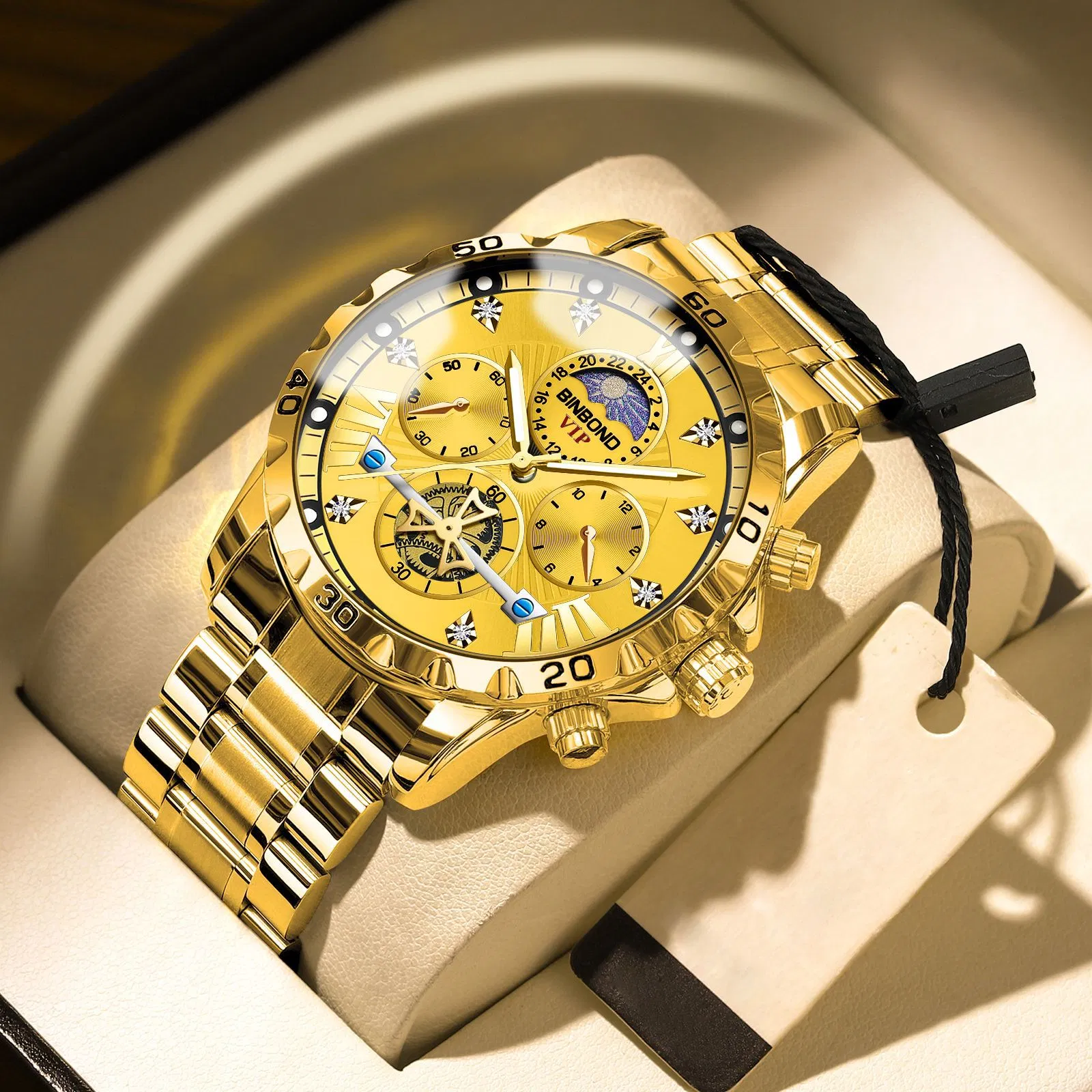 Binbond B3103 Men's Fashion Steel Band Business Waterproof Quartz Watch