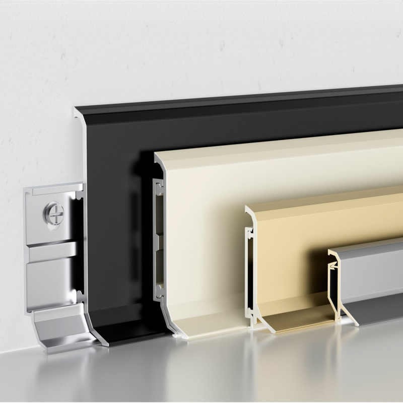Aluminum Baseboard Skirting Kickboard, Brushed Aluminum Finishes Available Worldwide, Customizable