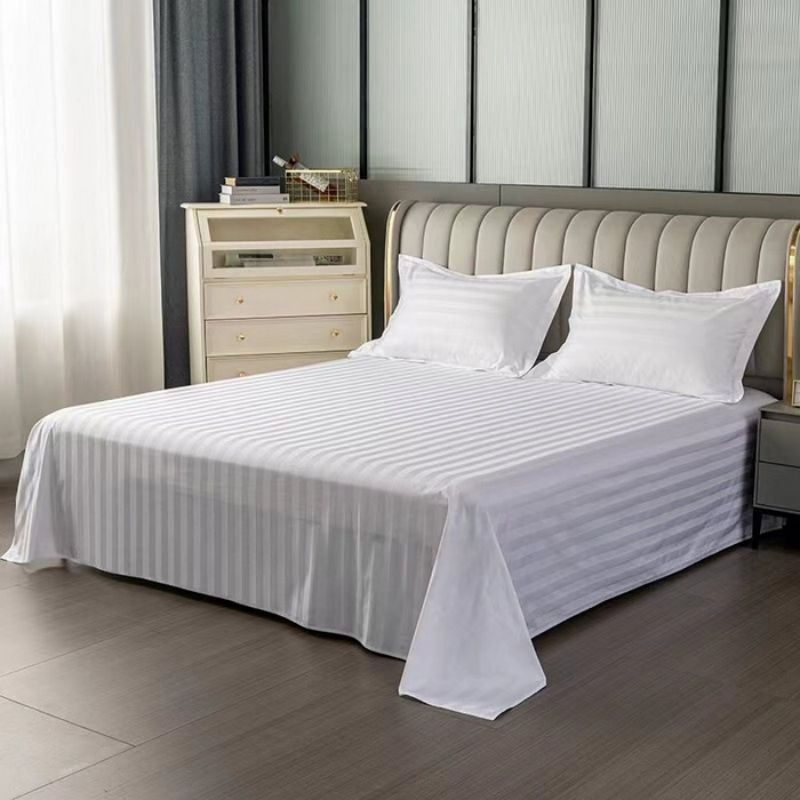 White High-End Chain Hotel Four Pieces Set 40-Count Pure Cotton Comforter Quilt Duvet Cover Bed Linen ODM/OEM Satin Strip Five-Star Hotel Bed Sheets Bedding Set