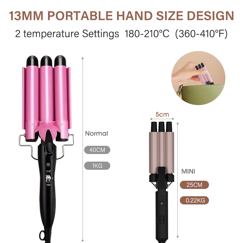 Three Tube Ripple Hair Curling Iron Curler Large Diameter Anti-Static Anti-Scald Electric Hair Curler
