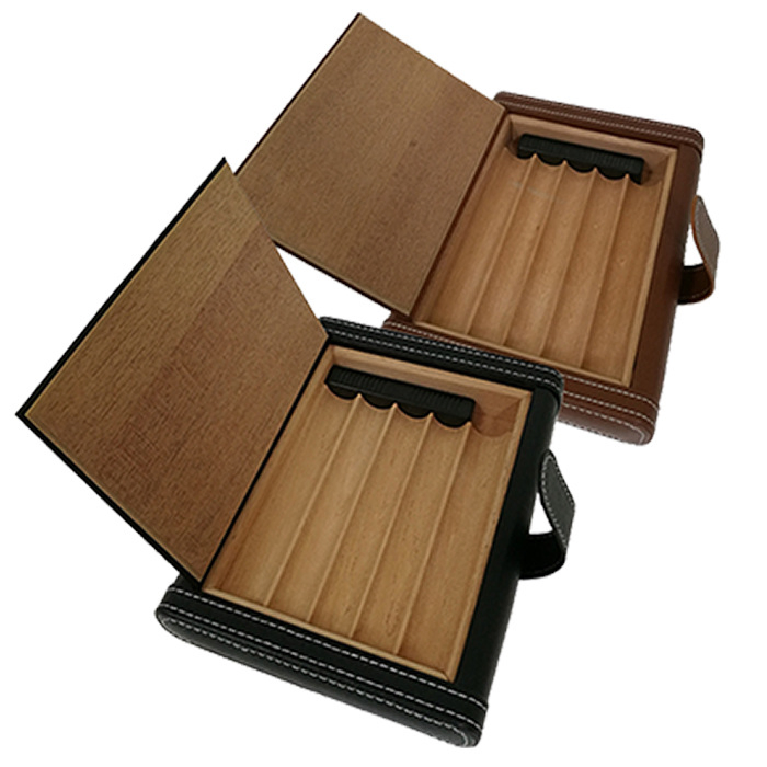Book-Shaped Portable 5 Cedar Wood Leather Humidors with Buckles (WB-007)