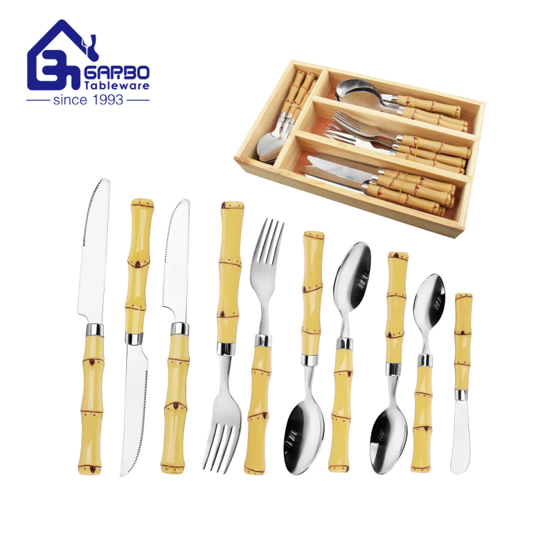 South America Bamboo Design Stainless Steel Dinner Fork Tea Food Grade Flatware Cutlery Set for Wedding Home Use