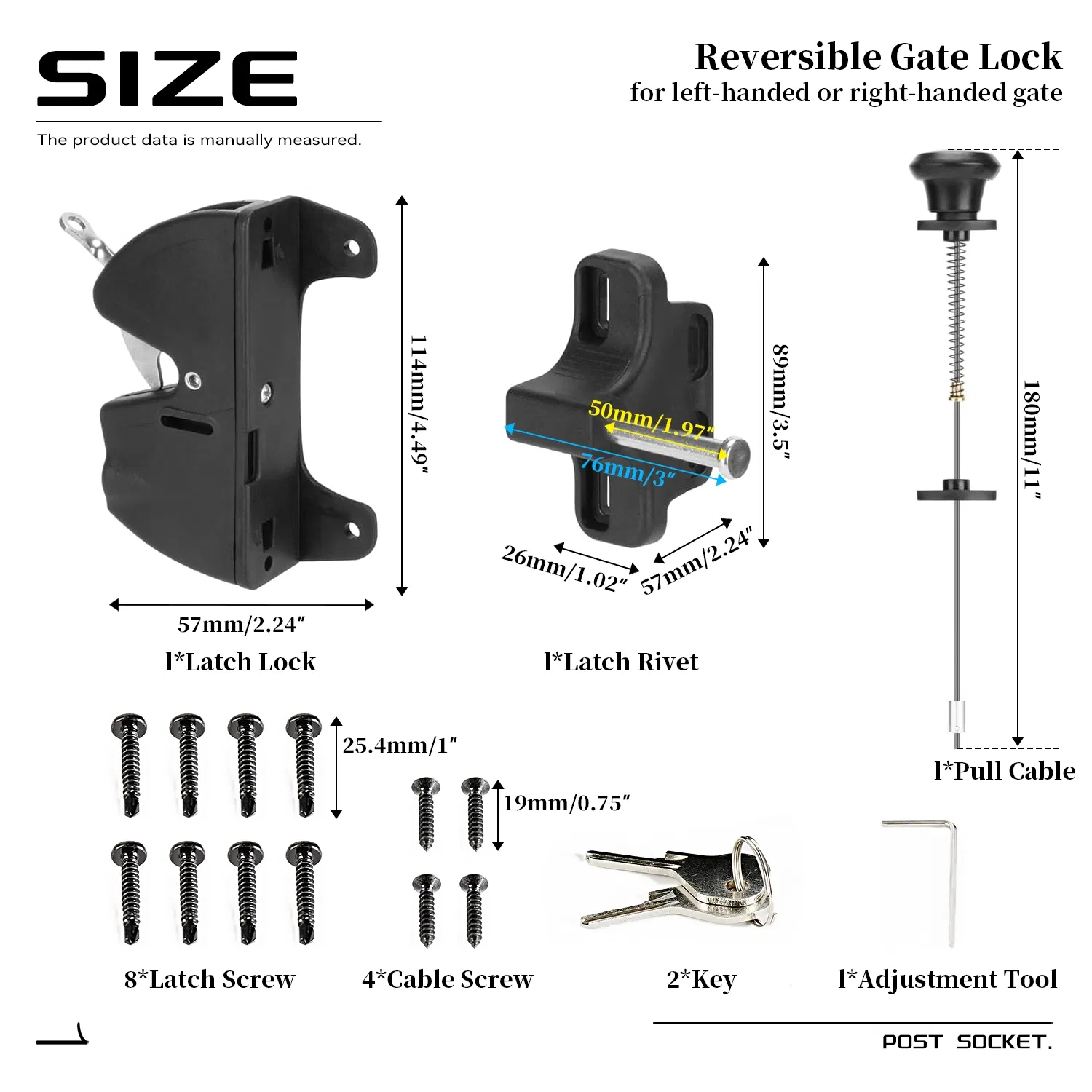 Nylon Gravity Gate Fence Lock Key Lockable Automatic Keyed