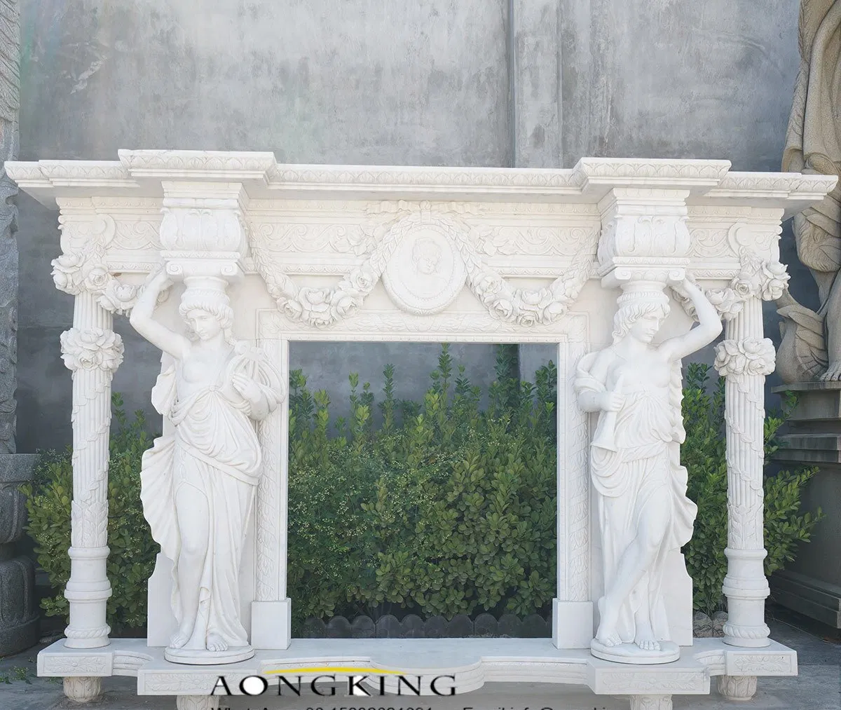 Western Indoor White Marble Fireplaces Mantel Marble Statue