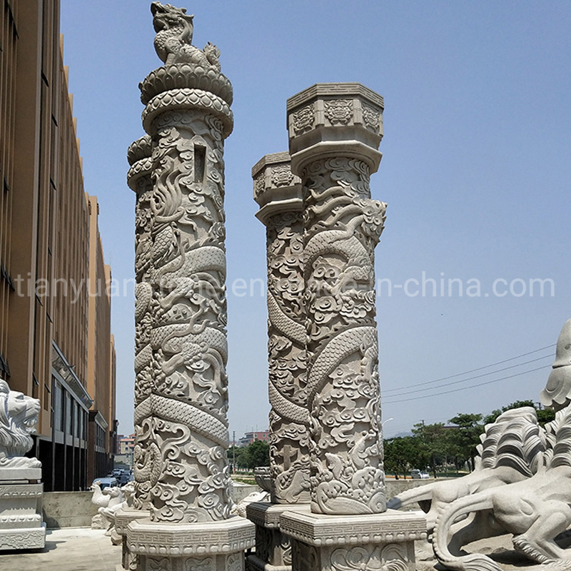 Outdoor Decorative Stone Dragon Column and Pillars