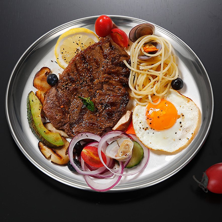 Stainless Steel Plates Metal Dinner Dishes for Kids Feeding Plates Heavy Duty Round Dessert Plate Reusable Dinnerware