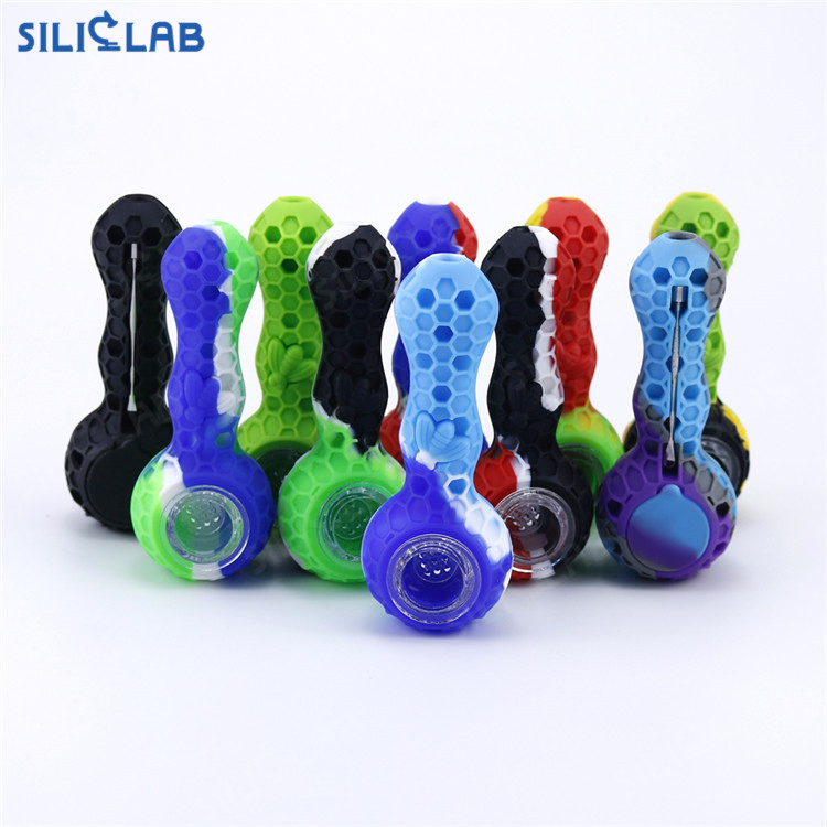 Wholesale Cheap 4.3 Inch Honey Bee Style Silicone Smoking Pipes with Porous Glass Bowl Accessories