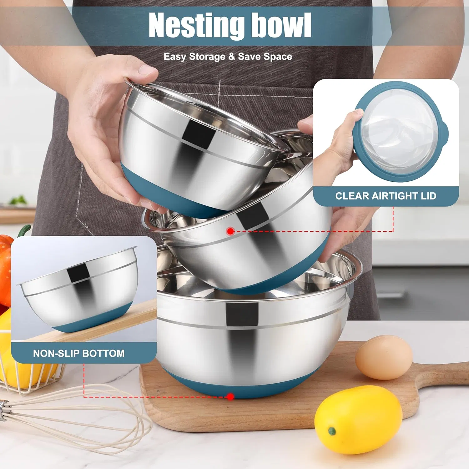 Stainless Steel Mixing Nesting Bowls with Colander