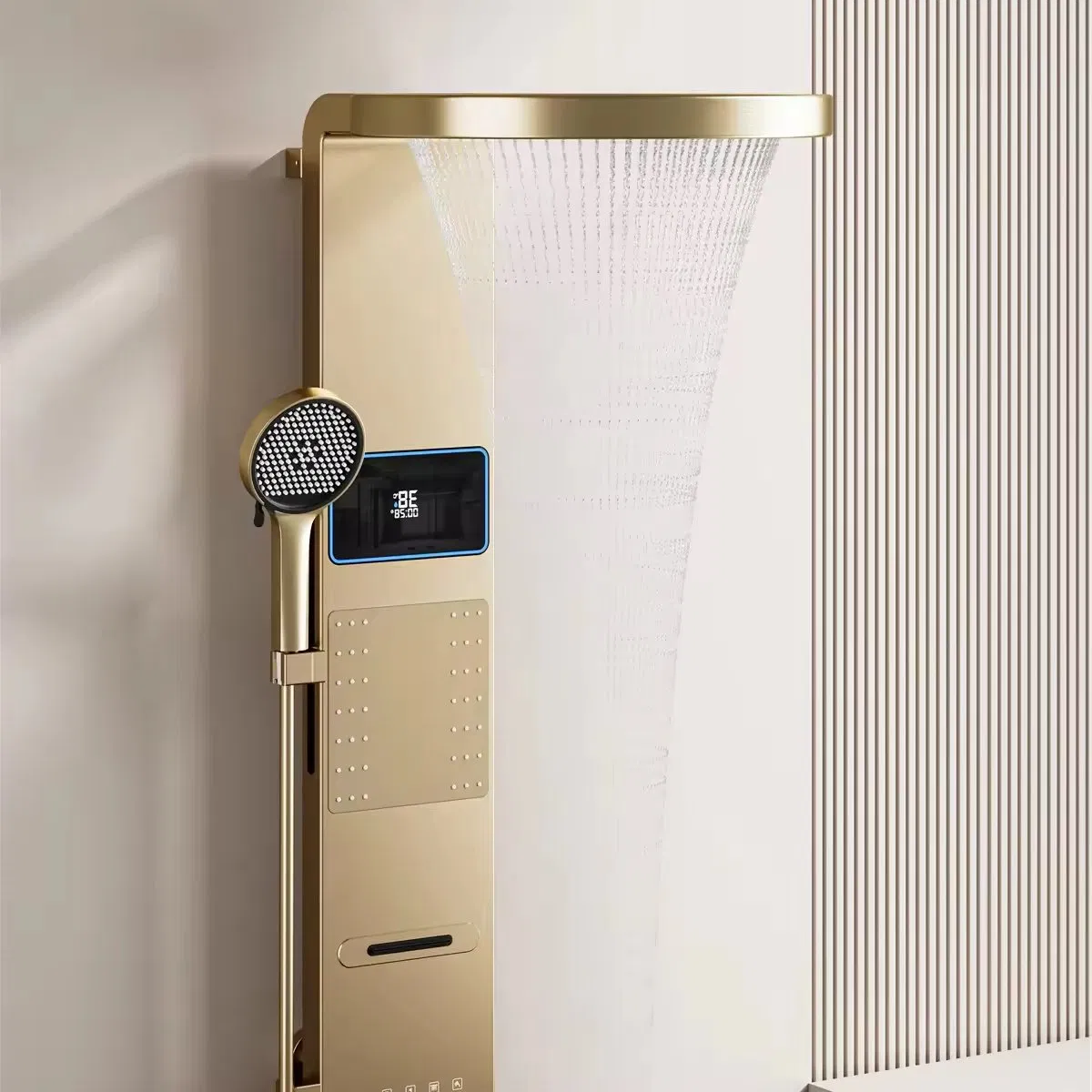Luxury Brushed Gold Shower Tower Panel - Intelligent Waterfall SPA Jet Wall System