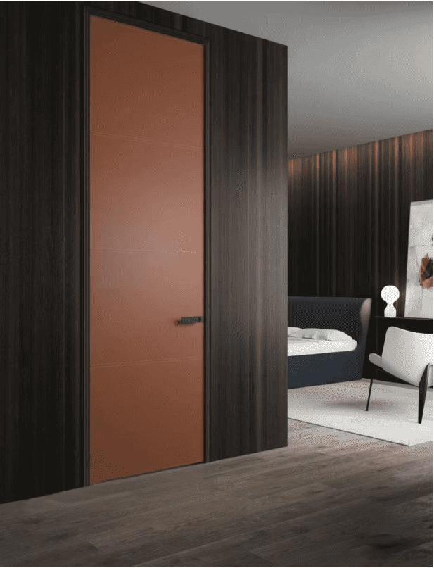 Minimally Hidden Aluminum Frame and Silent Lock Interior MDF Door Skin with PVC Finishing Particleboard / MDF Strip / Solid Wood Core Flush Bedroom Wooden Door