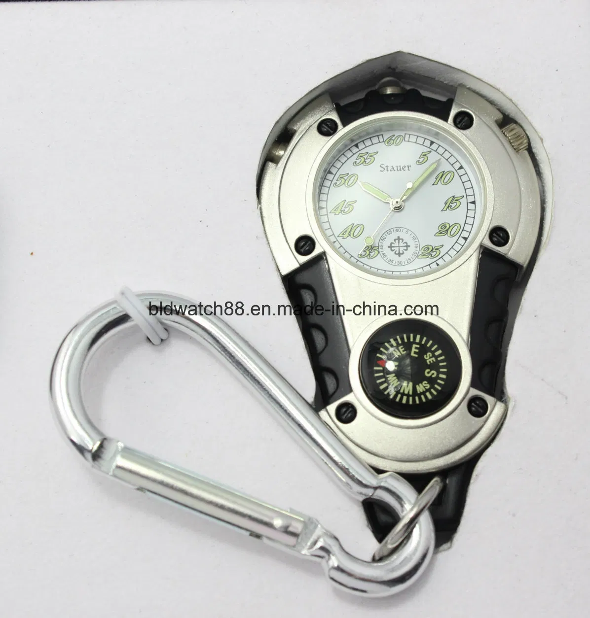 Custom Water Resistant Sport Carabiner Watch with Microlight and Compass for Outdoor