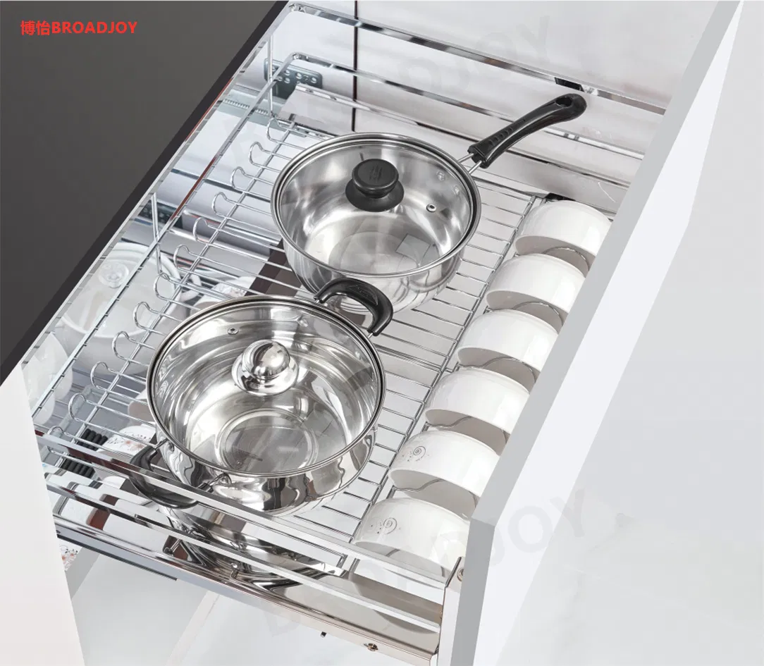 Household Stainless Steel 304 and Ss201 Utensil Cabinet Storage Basket Dish Plate Bowl Drainer Rack Holder Kitchenware Four Three Side Pull out Basket Organizer