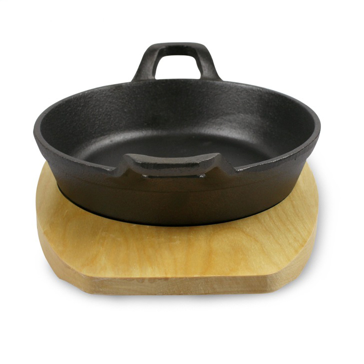 Dia 12cm 16cm 18cm 4.7" 6.3" 7" Inch Round Small Round Shape Cast Iron Steak Pan Sizzling Plate with Seperate Handle