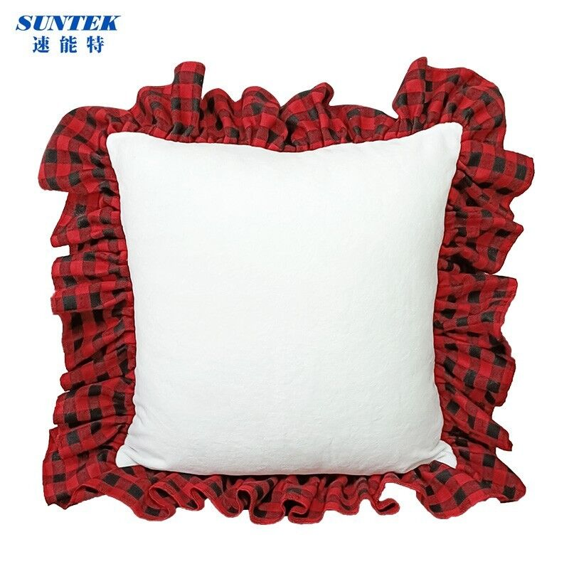 2021 Sublimation Blanks Short Velvet Buffalo Plaid Ruffled Pillow Covers