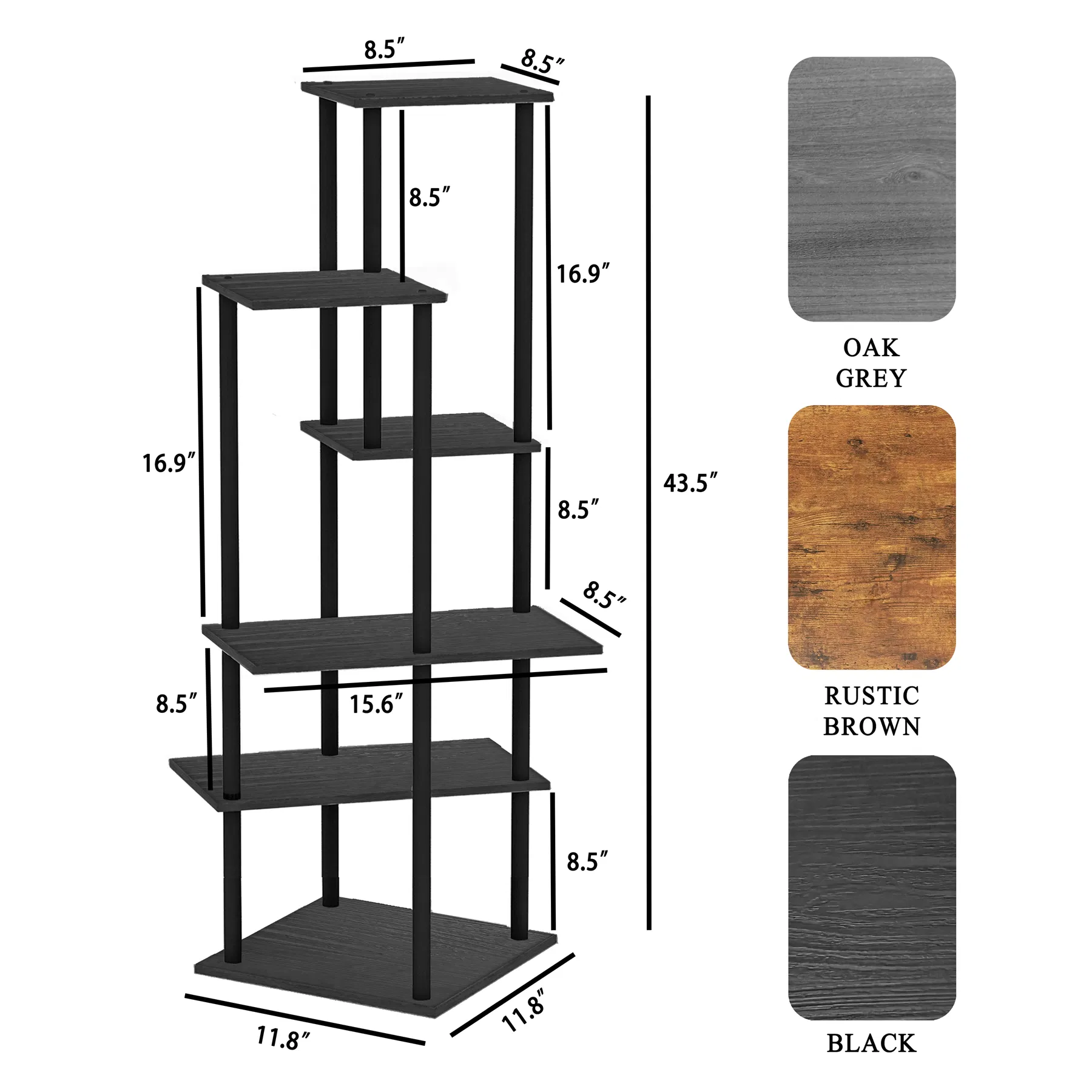 Elegant 6-Tier Black Steel Wood Corner Plant Shelf for Indoor Use