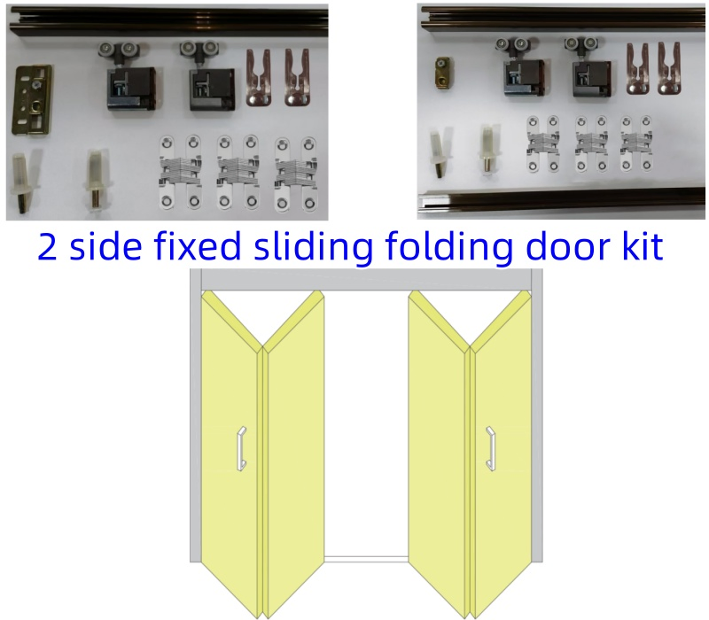 Fixed Sliding Folding Door Hardware System Fitting Kit with Track Rail Accessories for 2 3 4 Panel Partition Hidden Bifold Wooden Door Wardrobe 25mm Thickness