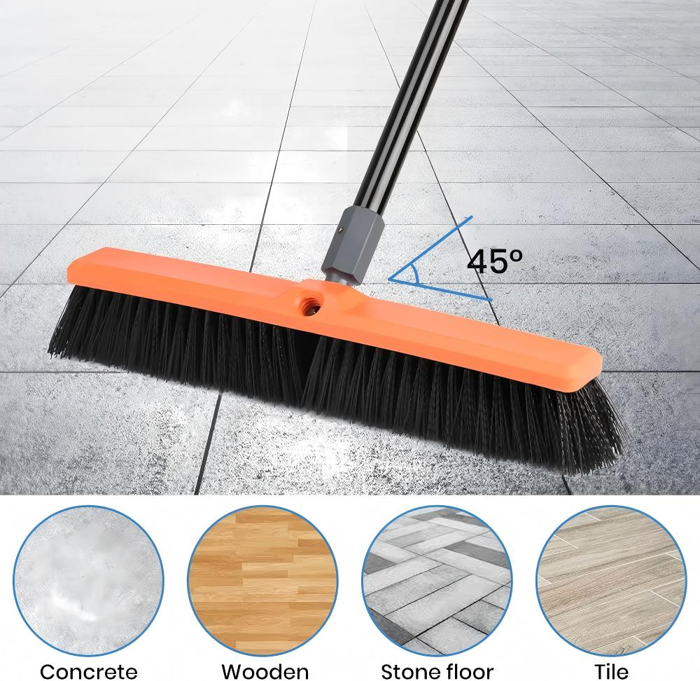 18inch Outdoor Dust Broom Extra Long Handle Outdoor Plastic Broom- Garden Broom Outdoor with Long Handle Sweeper Broom