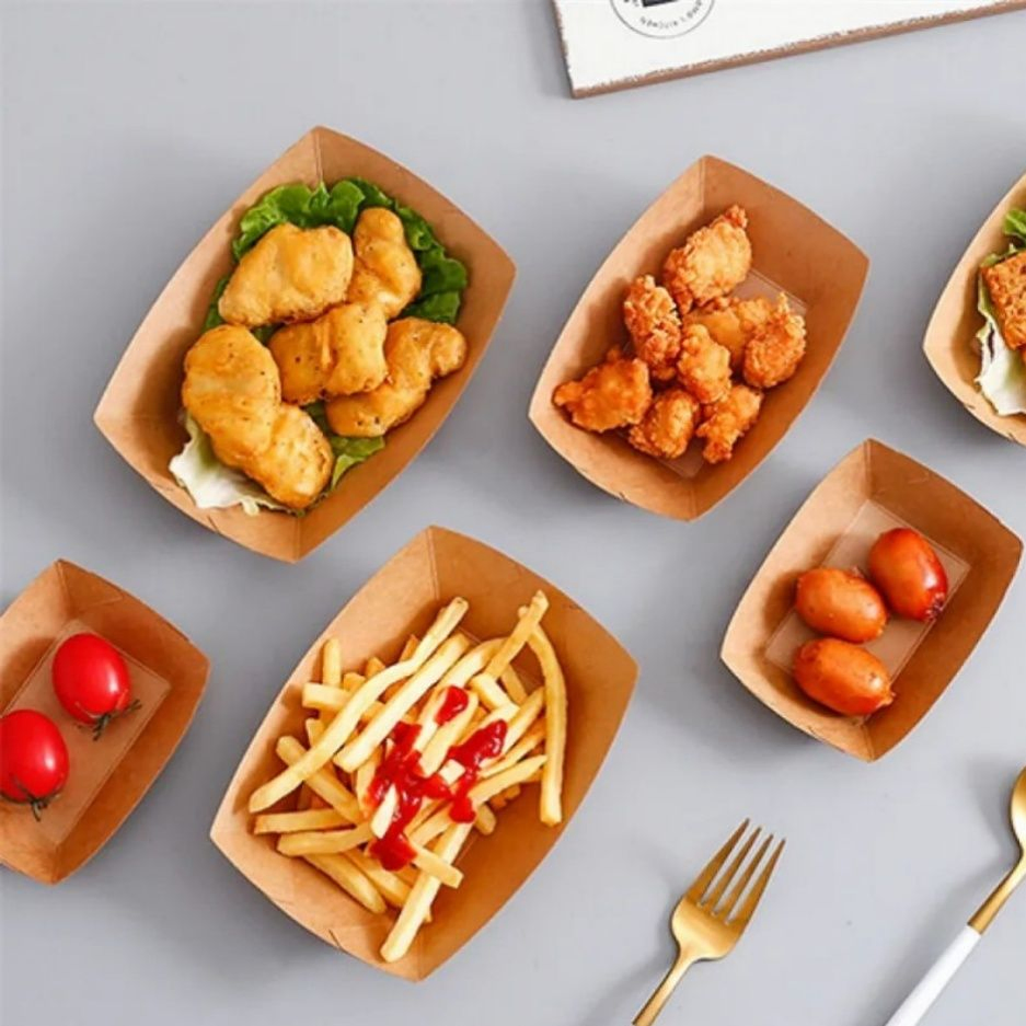 Greaseproof Fast Food Packaging Food Container Boat-Shaped Kraft Box