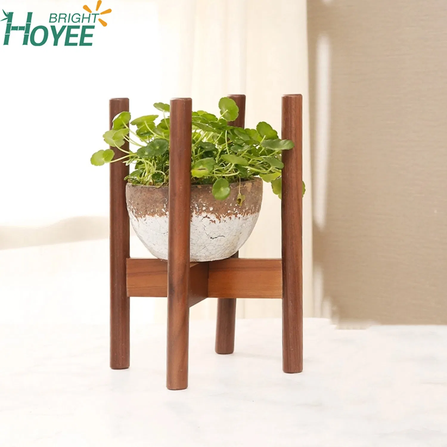 Bamboo Plant Stand MID Century Wood Flower Pot Holder Dark Brown
