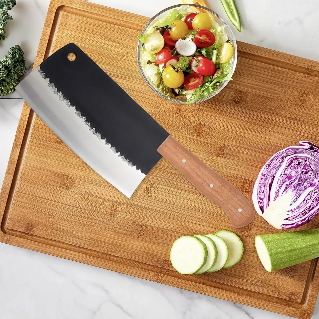 True Wood Handle Grip Method Straight Handle Hardwood Kitchen Knives