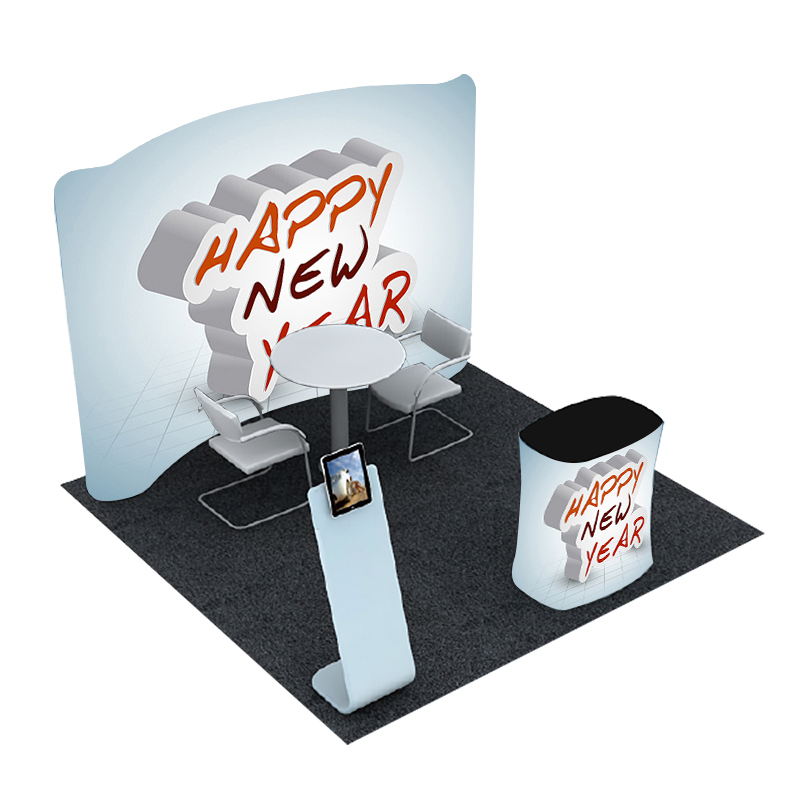 Custom Portable Modular Trade Show Booth Display 10X10FT Heavy Duty Aluminum Alloy Tension Fabric Backdrop Dye Sublimation