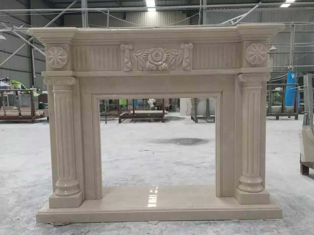 Sunny Beige Stacked Stone Limstone Marble Fireplace Home Decorative Natural Stone Mantel Marble Surround Carving Fireplace for Indoor Decoration