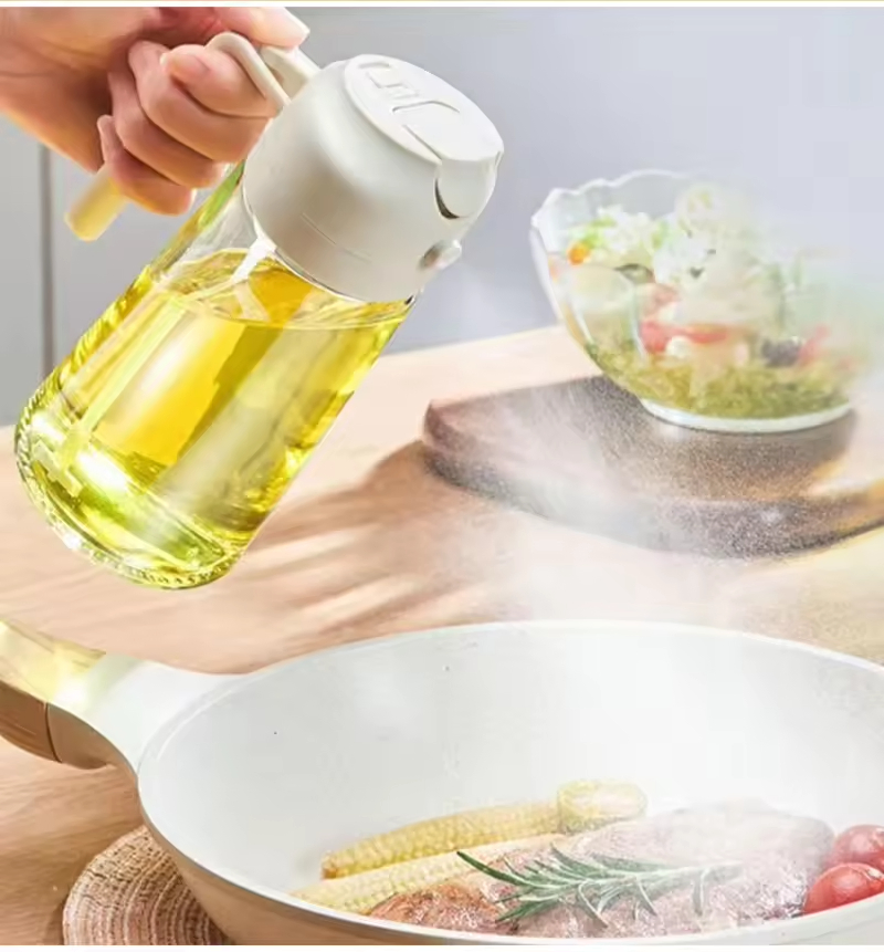 16oz/470ml Glass Olive Oil Sprayer 2 in 1 Oil Dispenser Bottle for Kitchen Gadgets and Air Fryer Accessories