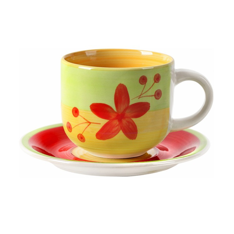 350 Cc Cup and Saucer Handle Decal Stoneware Porcelain Ware Tableware