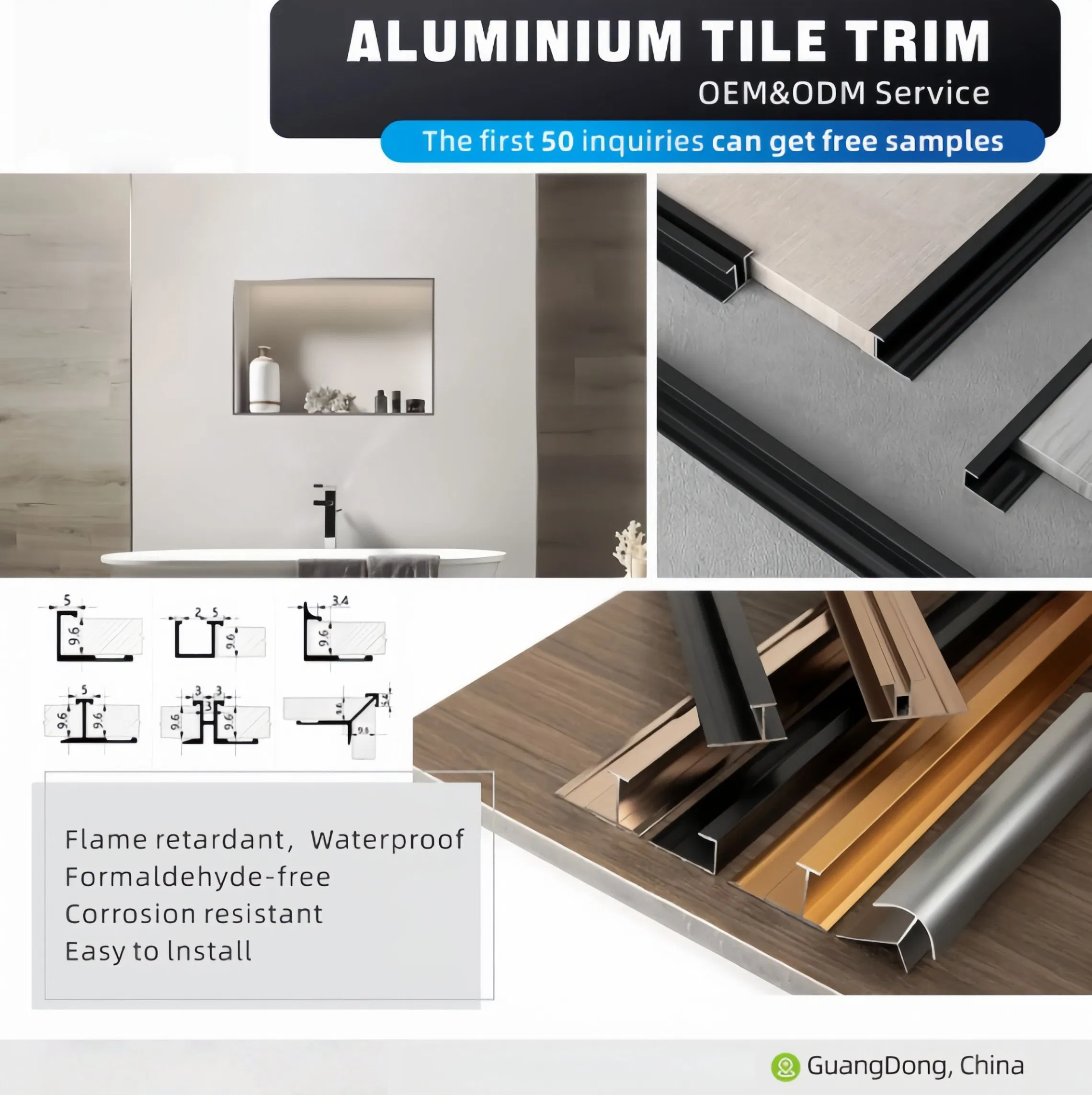 Decorative Edge Corner Aluminum Profile Tile Trim for Ceramic Flooring