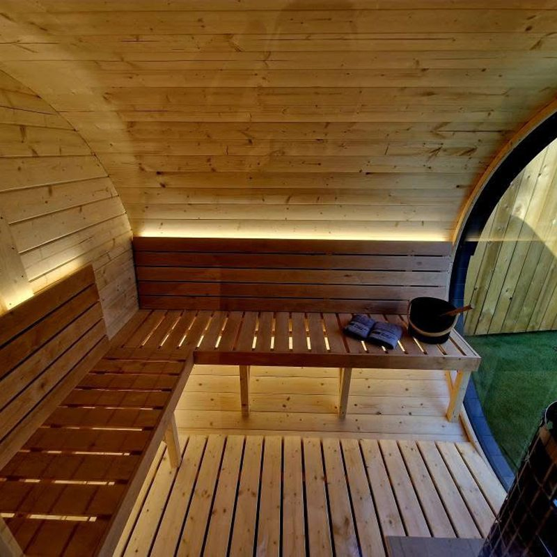 Панорамная сауна-бочка 13FT с раздевалкой