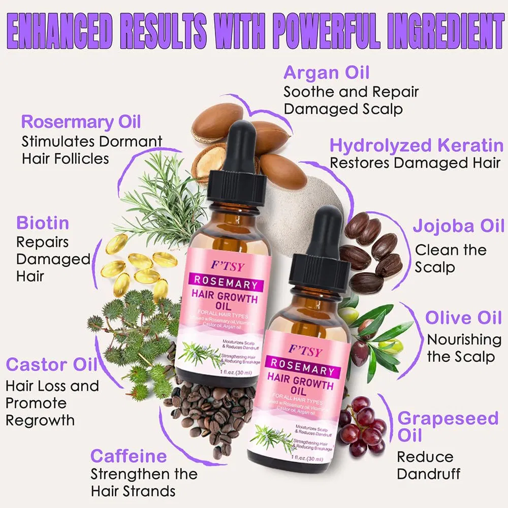 OEM Factory Wholesale Rosemary Hair Growth Oil with Argan Jojoba Castor Oil Scalp Hair Care Loss Repairing