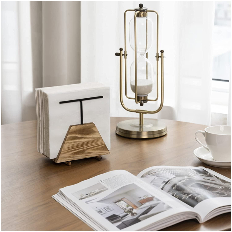 Natural and Durable Wooden Napkin Holder with Metal Rod Tissue Organizer Rack