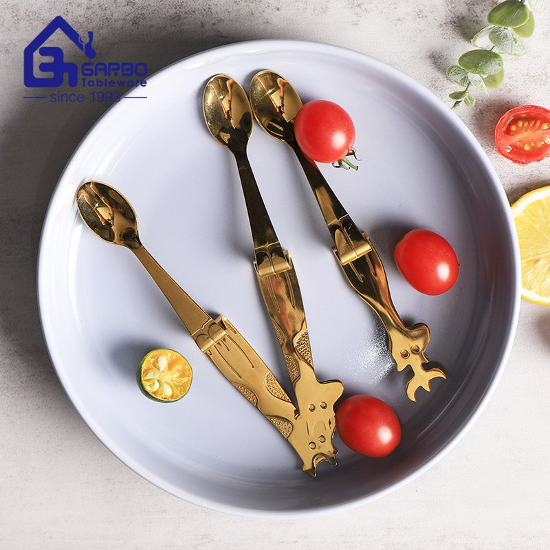 Handmade Customized Colored Metal Colored Stainless Steel Cake Dessert Spoon with Animal Design Handle for Children Use Gift Box Pack