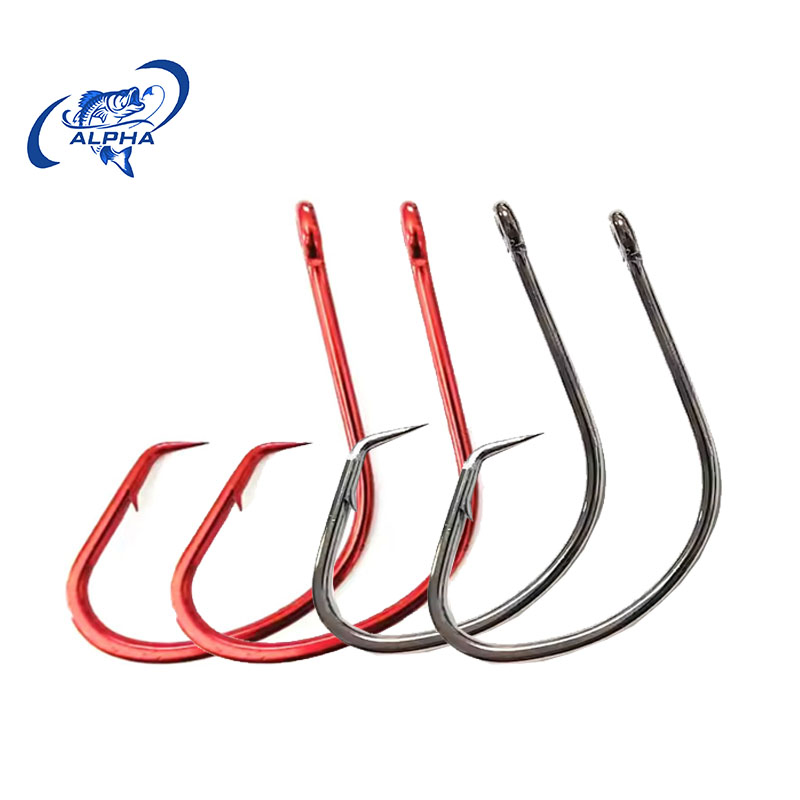 Alpha Hot Sale Red Black 7381 Sport Circle Fish Hooks 1#-6# 1/0#-10/0# Saltwater Strong Carbon Steel