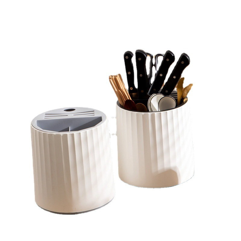 Kitchen Accessories Rotatable Large Capacity PP Knife Tableware Storage Rack with 9 Compartments