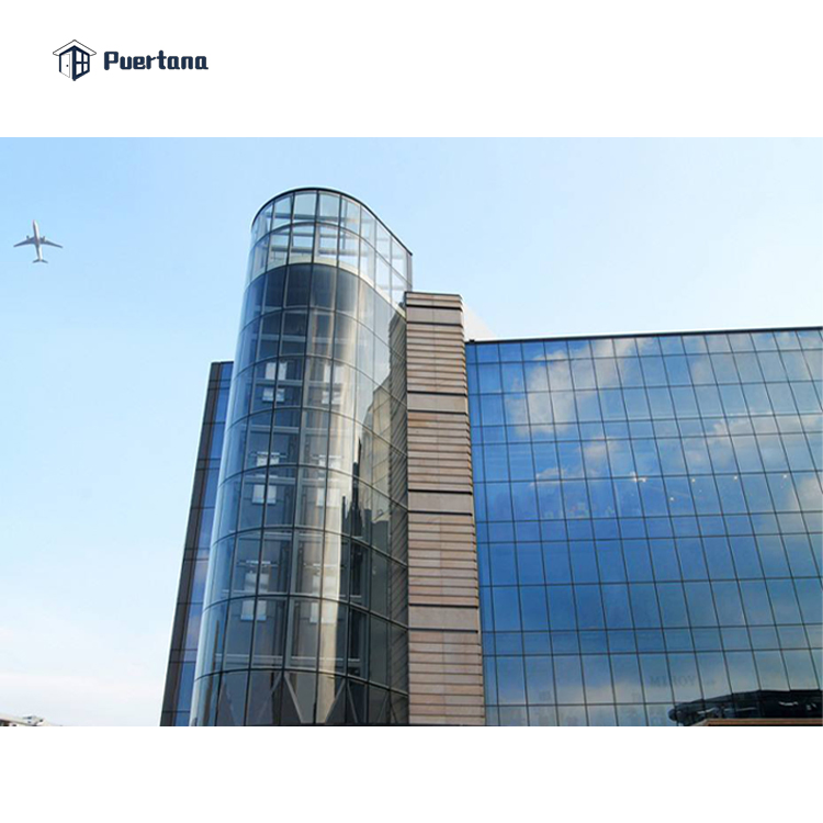 Frameless Mirror Curved Double Glass Curtain Wall Facade Building with Operable Awning Window