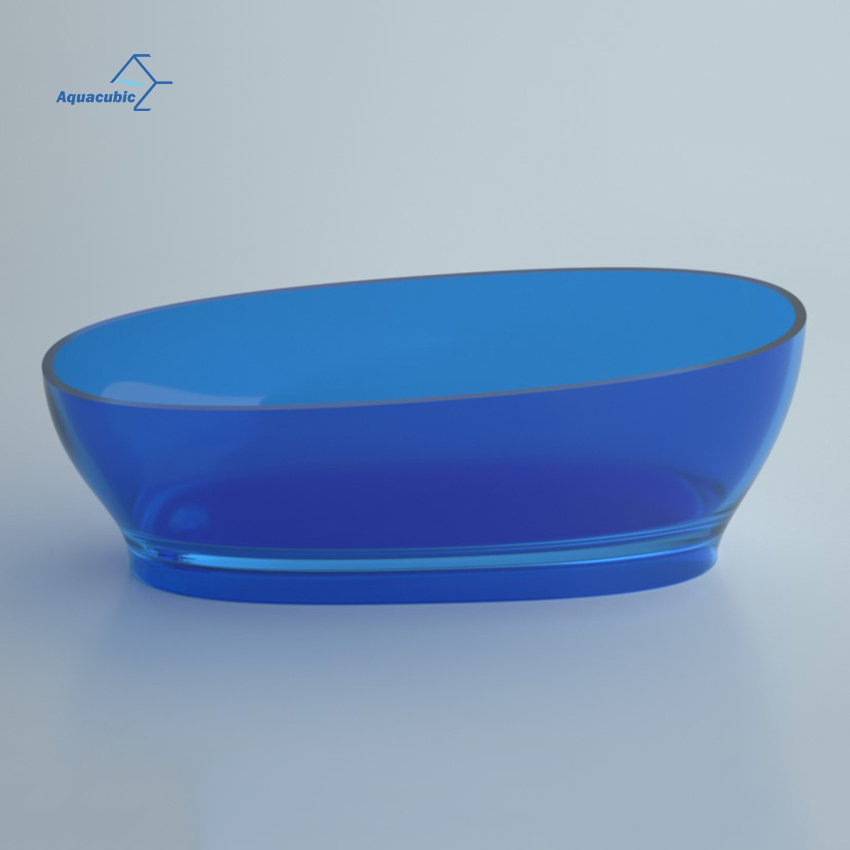 High Quality Translucent Tub Resin Red Solid Surface Inclined Design Bathtub for Bathroom