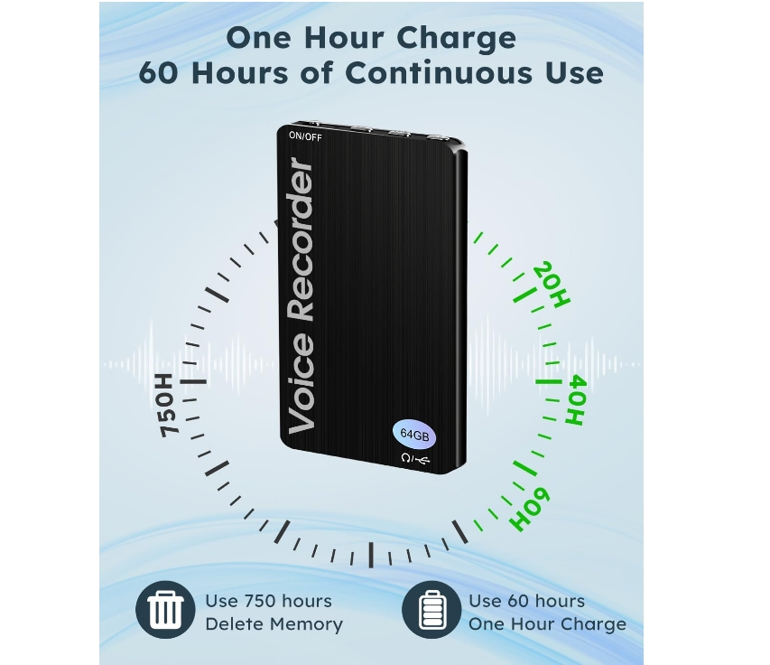 64GB Digital Voice Recorder Voice Activated Recorder Audio Speaker