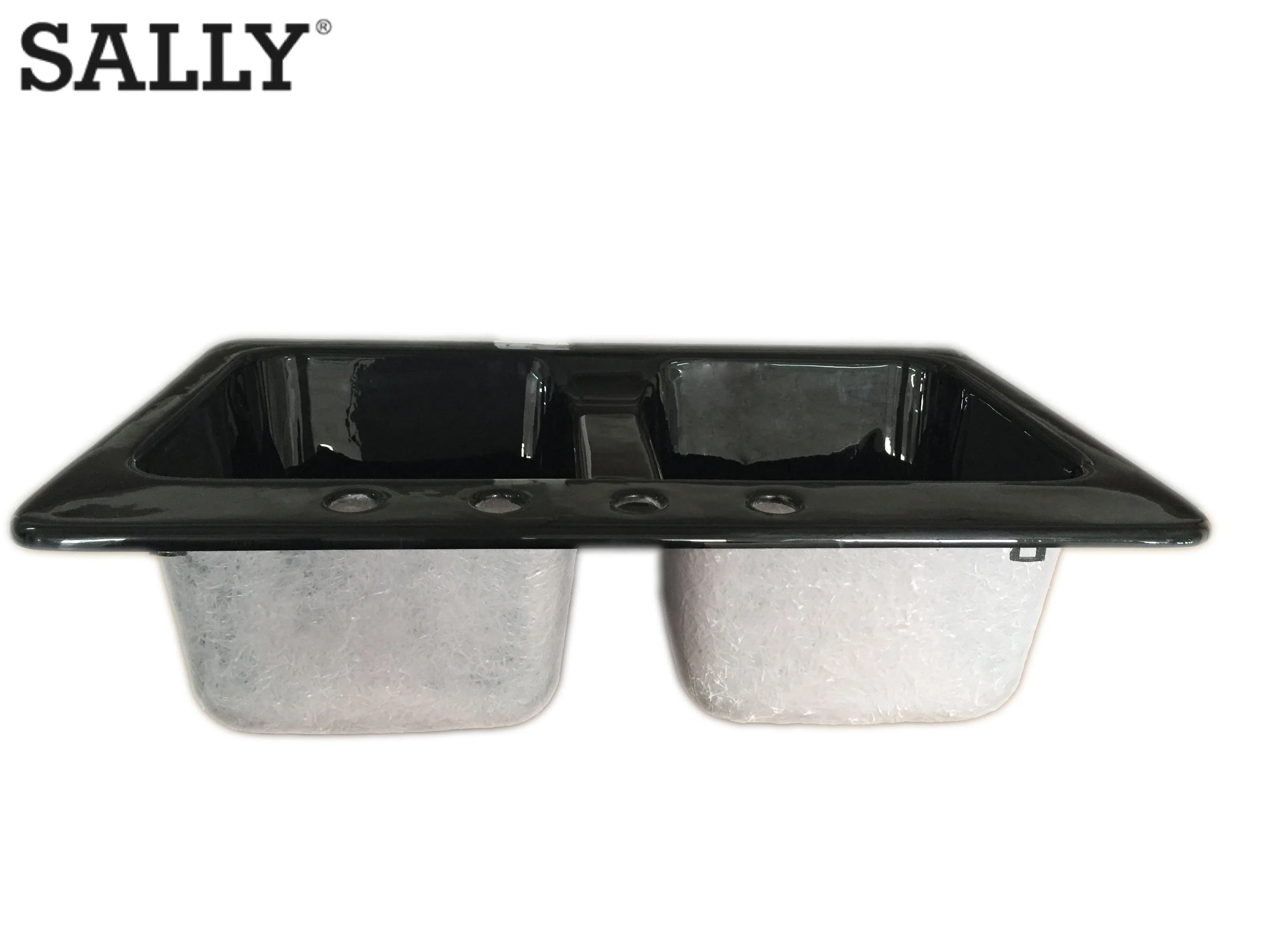 Double Bowl Kitchen Basin Portable Black Acrylic Laundry Sink
